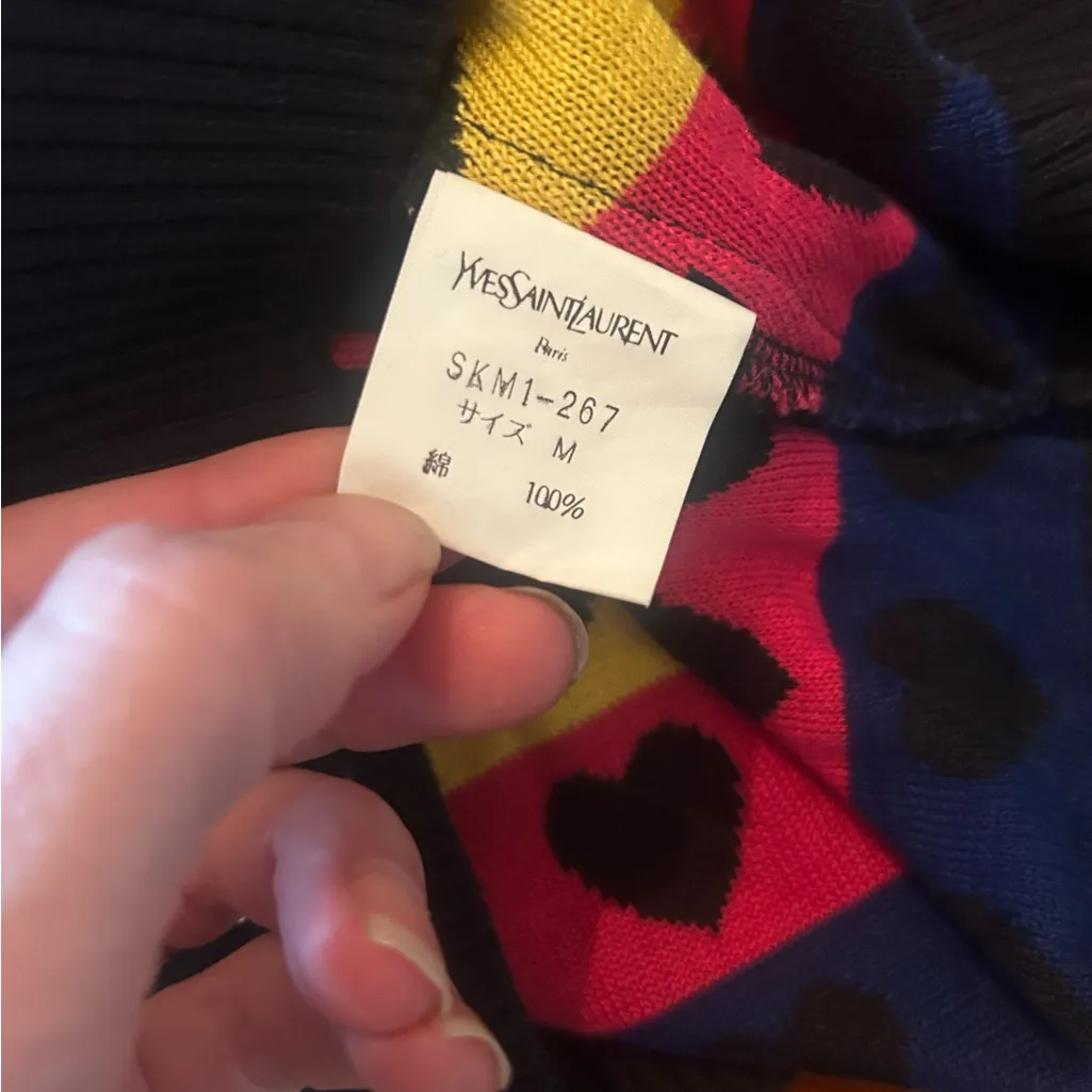 Vintage YSL Yves Saint Laurent heart sweater Size Medium Authentic Black - Image 8