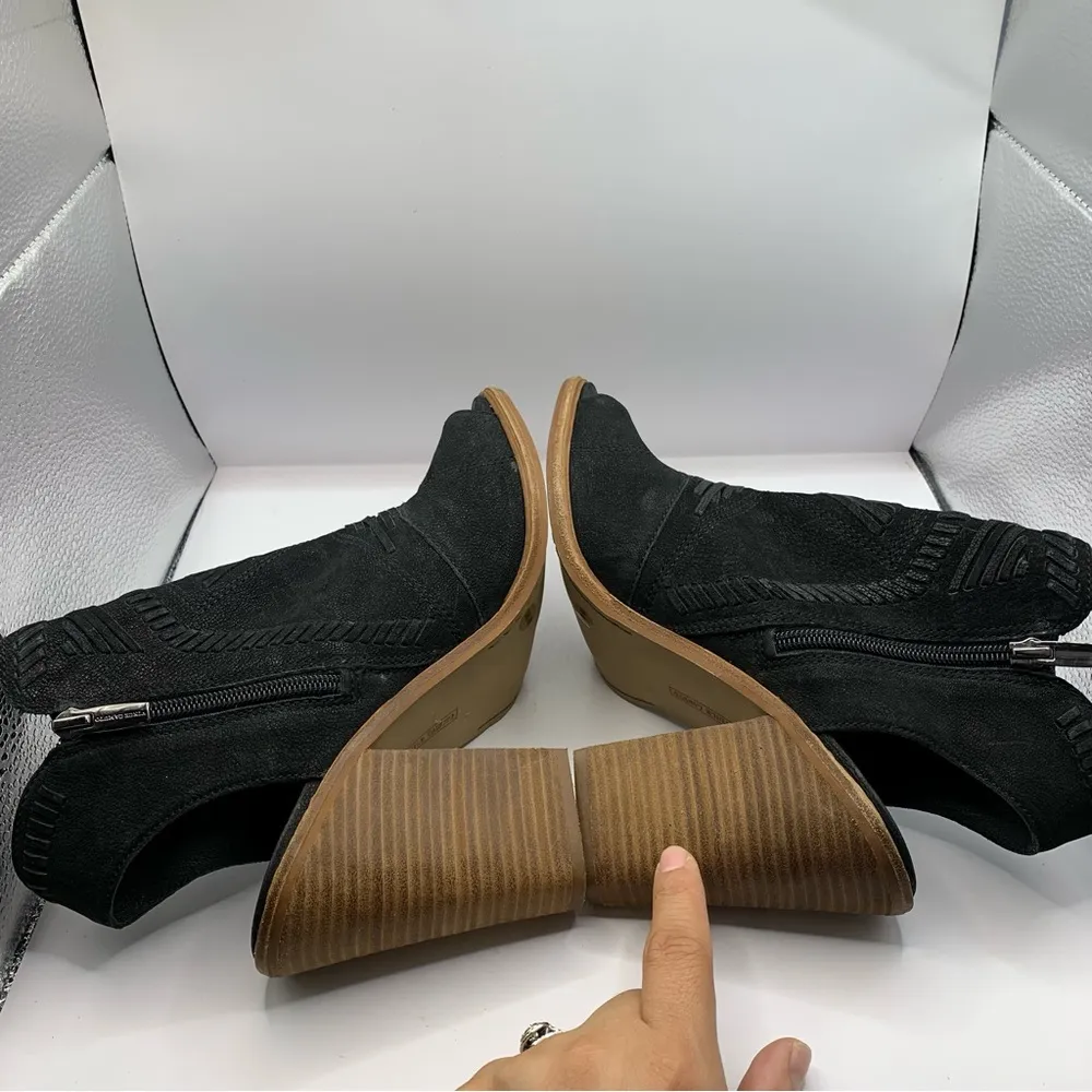 Vince Camuto Women Black Suede Woven Leather Peep Toe Bohemian 10M 4inheel - Image 5