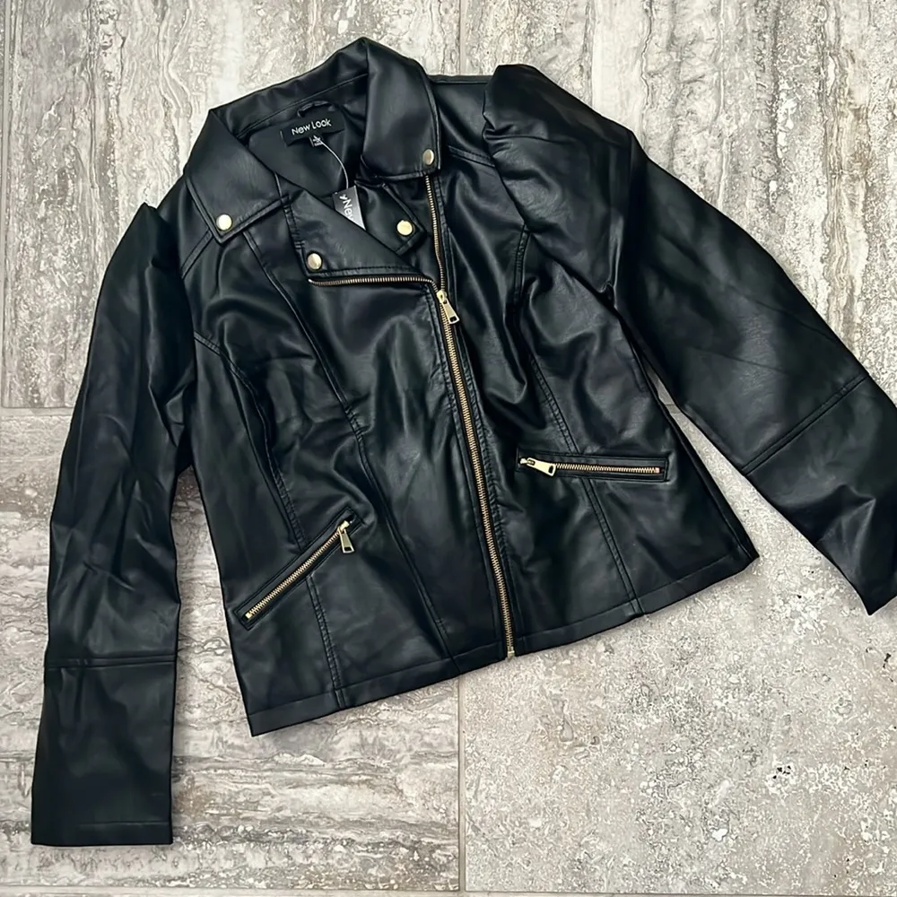 NEW LOOK Bomber Faux Leather Jacket in Black, Size L New w/Tag - Image 9