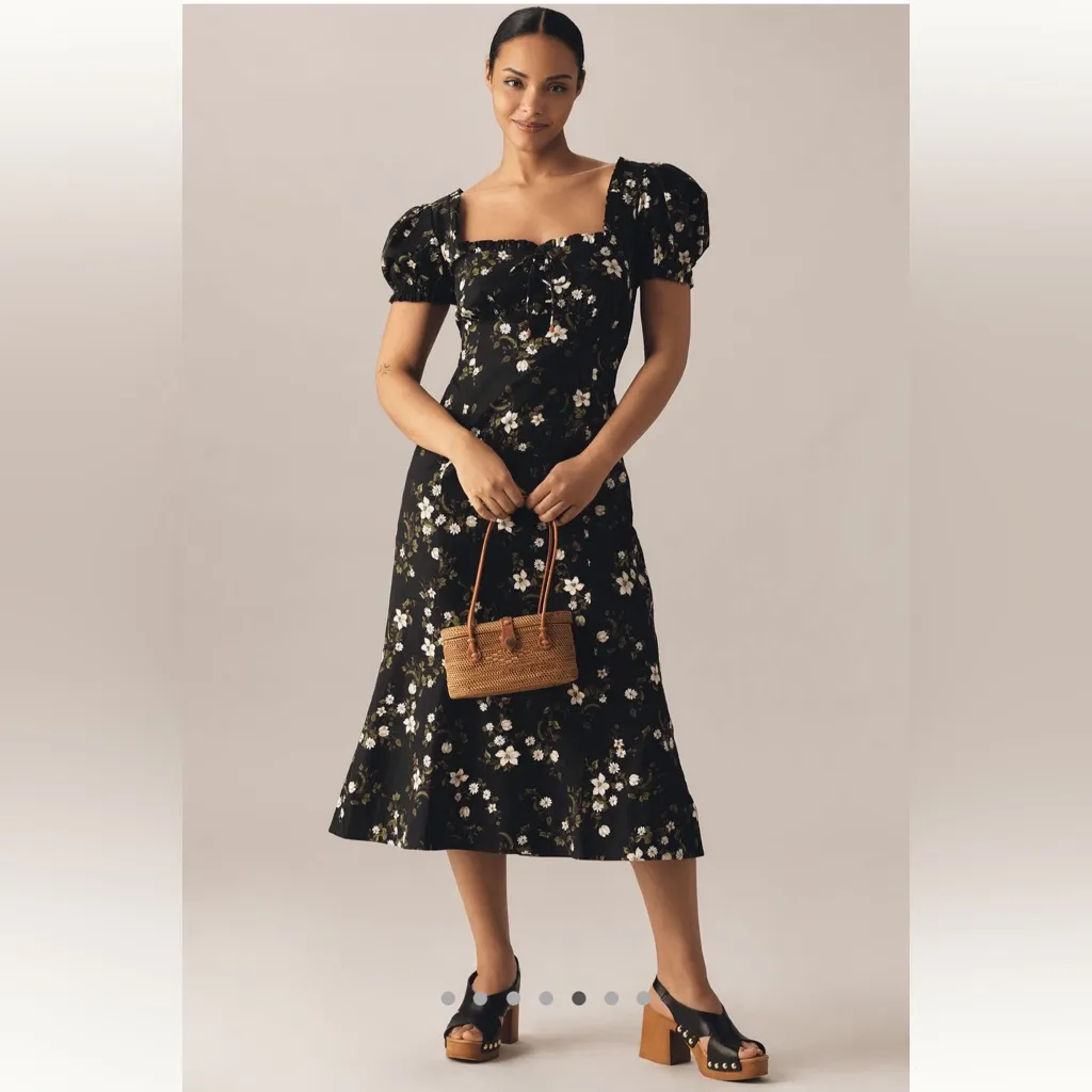 Anthropologie Maeve Linen Blend Puff-Sleeve Sweetheart Midi Dress - Image 5