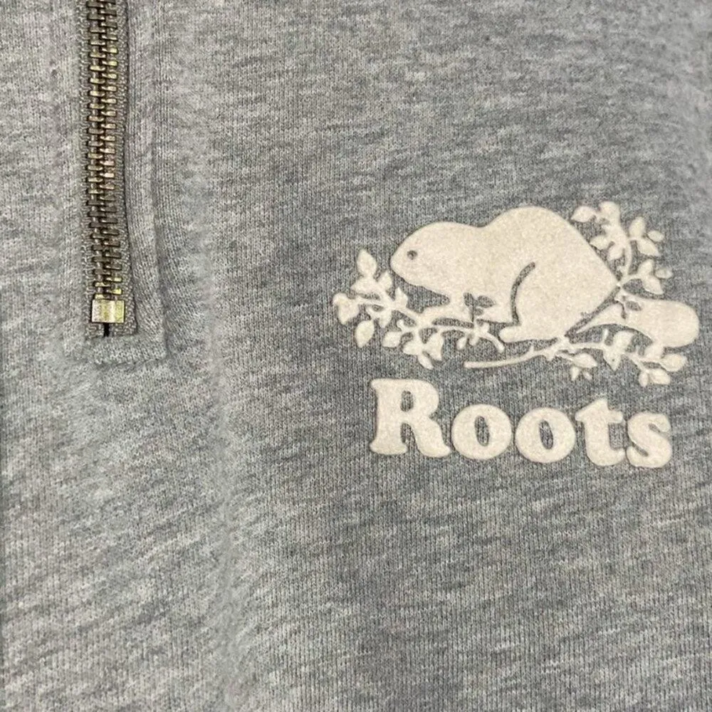 Roots Cooper 1/4 Zip Sweatshirt Polo Collared Heathered Gray XS - Image 2