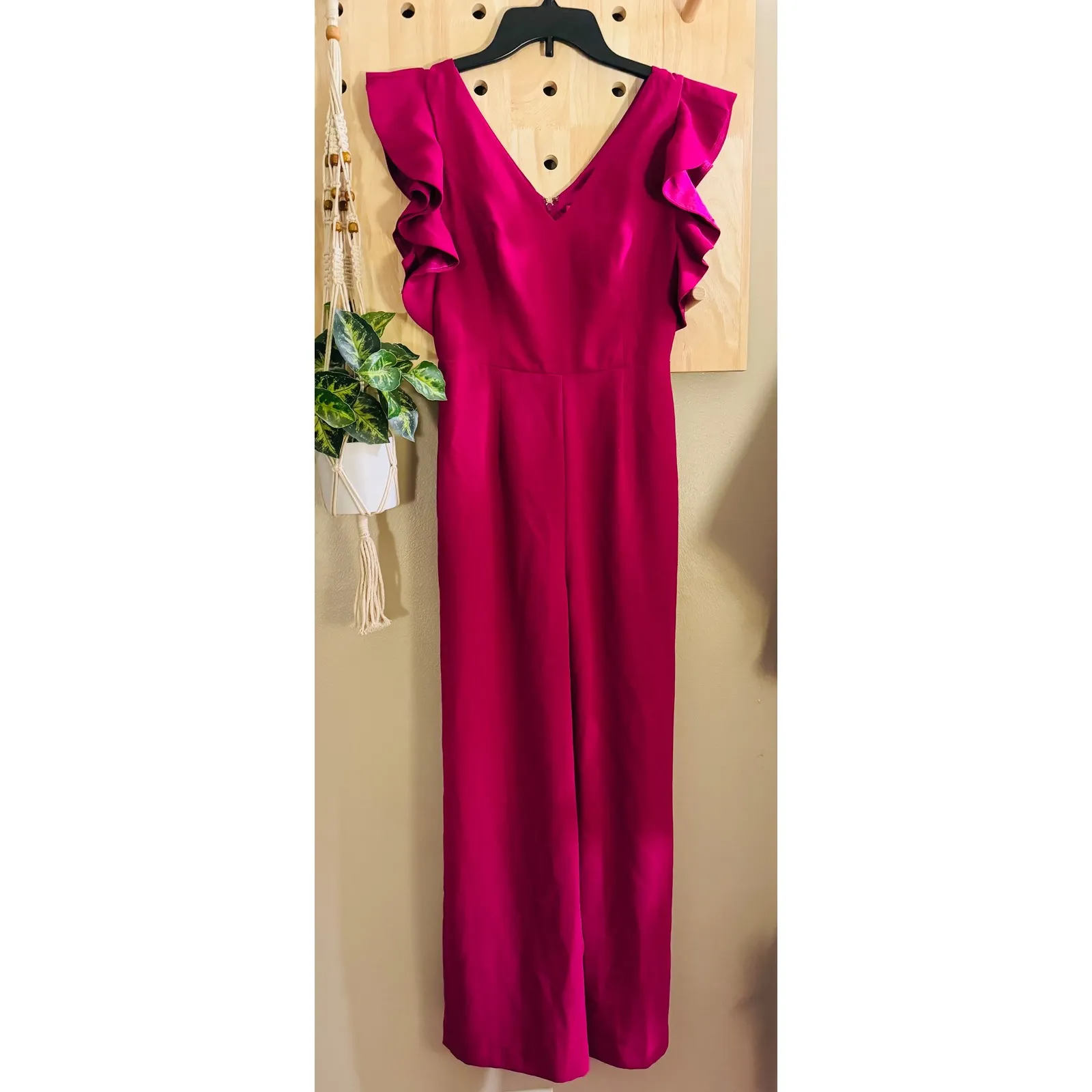 Lilly Pulitzer Magenta Ruffle Sleeve V Neck Wide Leg Jumpsuit Size 00 - Image 3