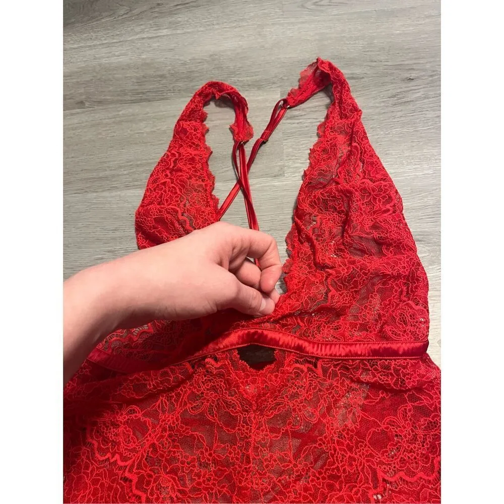Victoria’s Secret Red Strappy Lace High Leg Bodysuit Sz 2XL - Image 2
