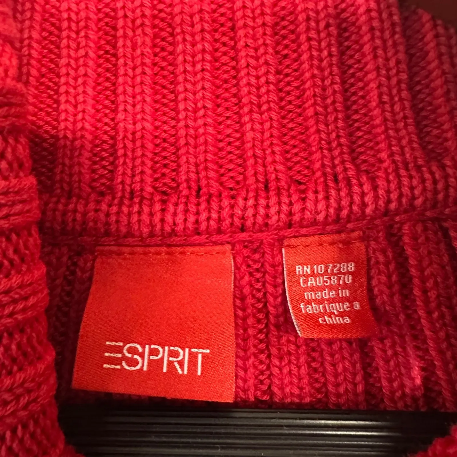 Vintage ESPRIT XS Red Cable Knit Long Sleeve Turtleneck Sweater Retro Romantic - Image 4