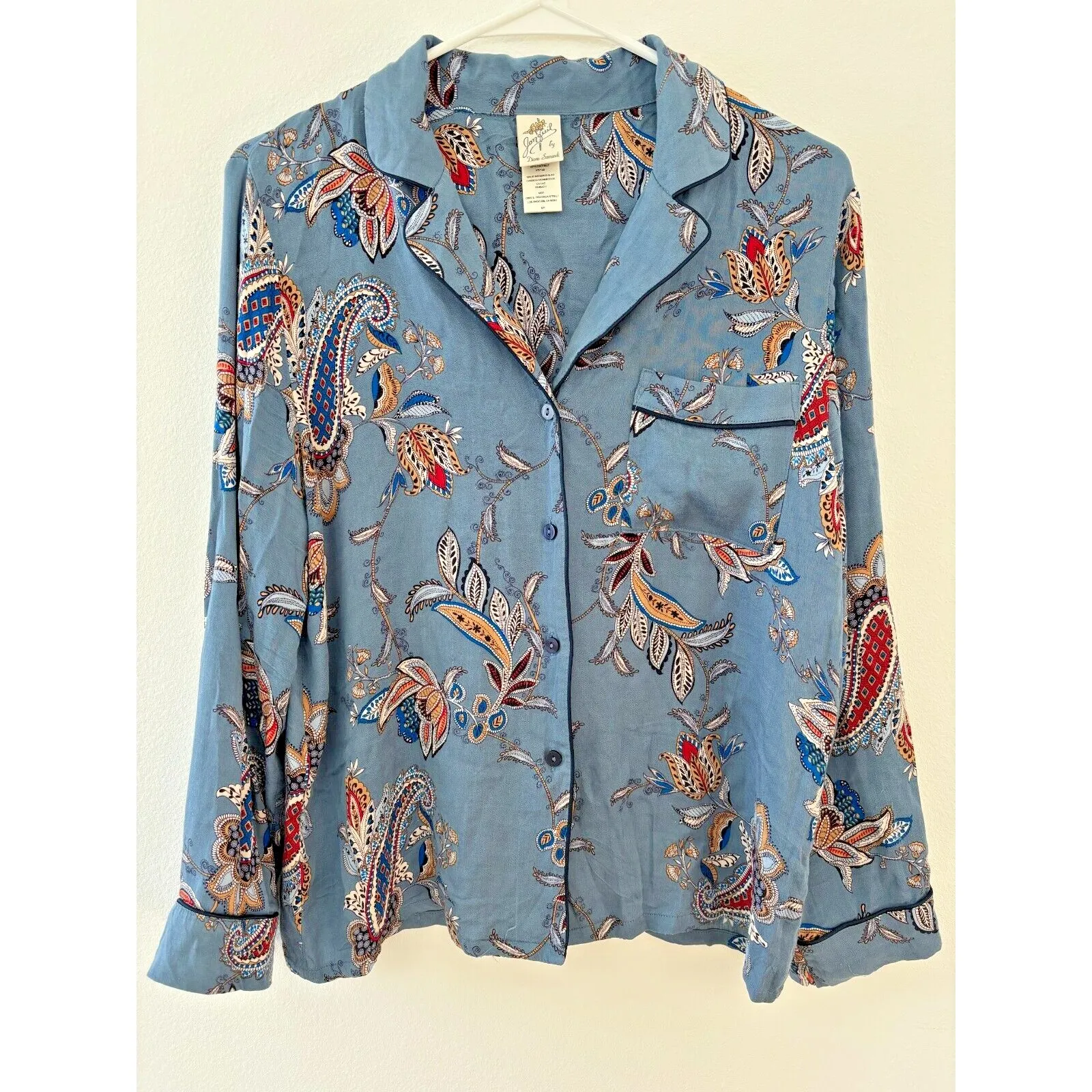 In Bloom by Jonquil Pajama Set Womens Small Blue Paisley Soft Knit Cozy‎ Luxury - Image 2