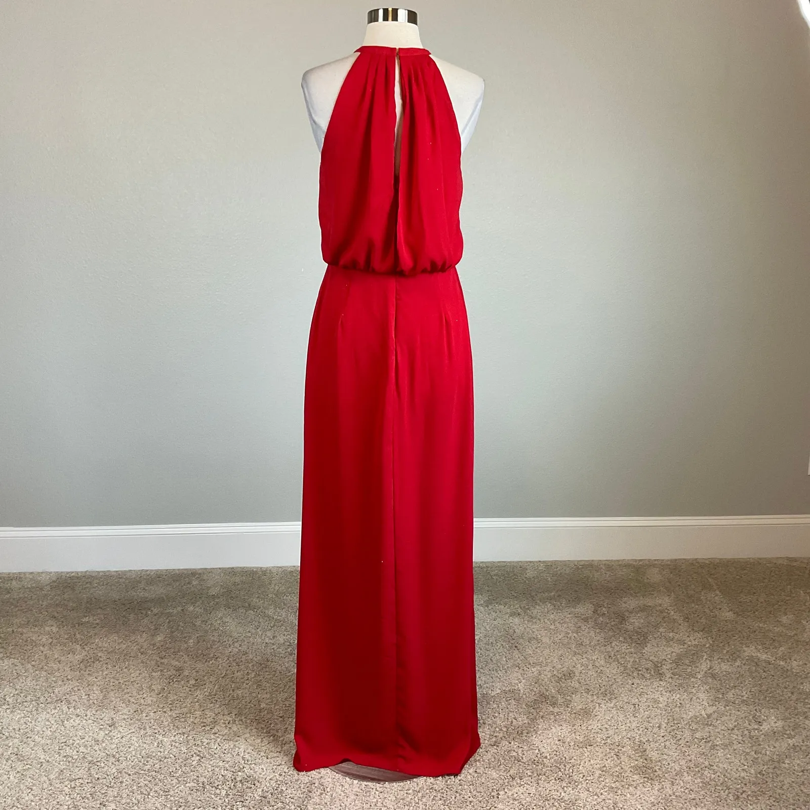 Xscape Red Chiffon Sleeveless Ruffled Long Evening Gown Size 8 Formal Dress - Image 6