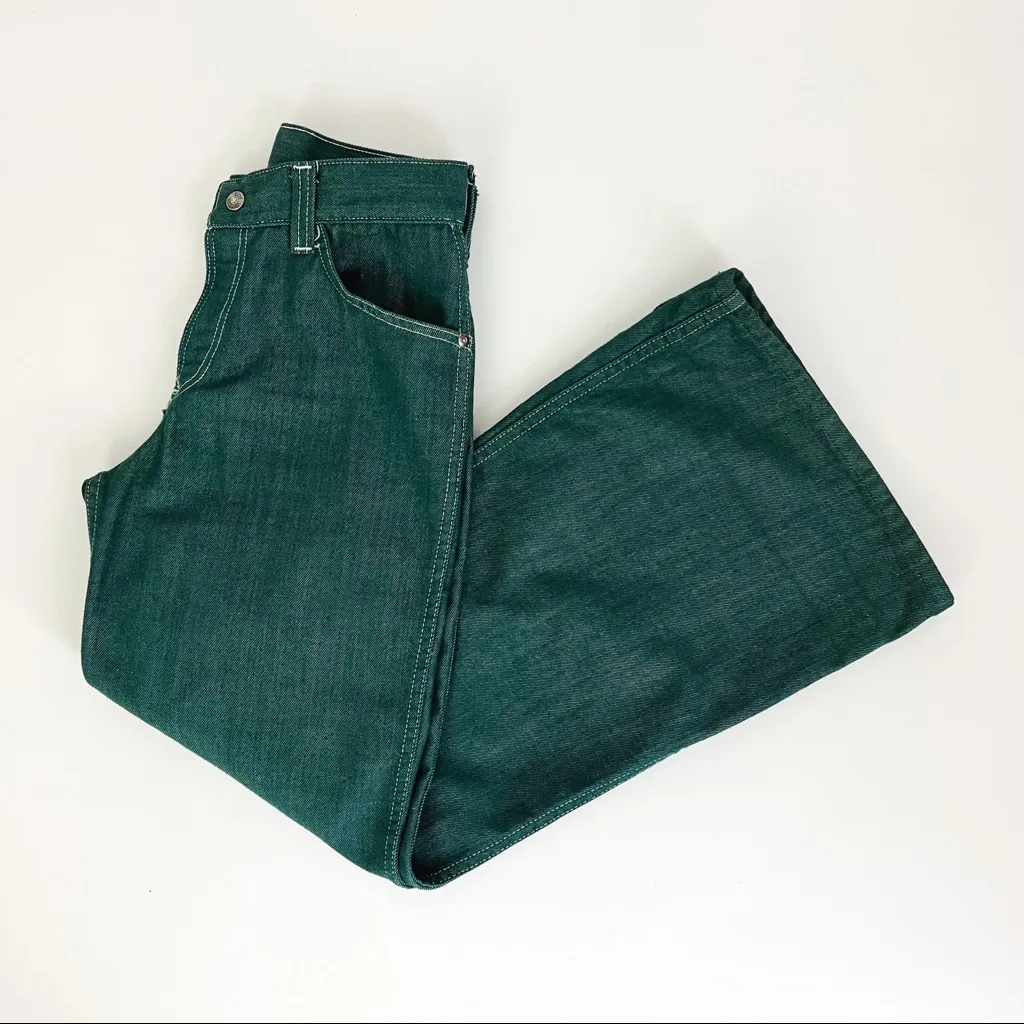 Vintage 70’s Toughskins Perma Prest Flare Jeans in Emerald Green | Size XS - Image 5