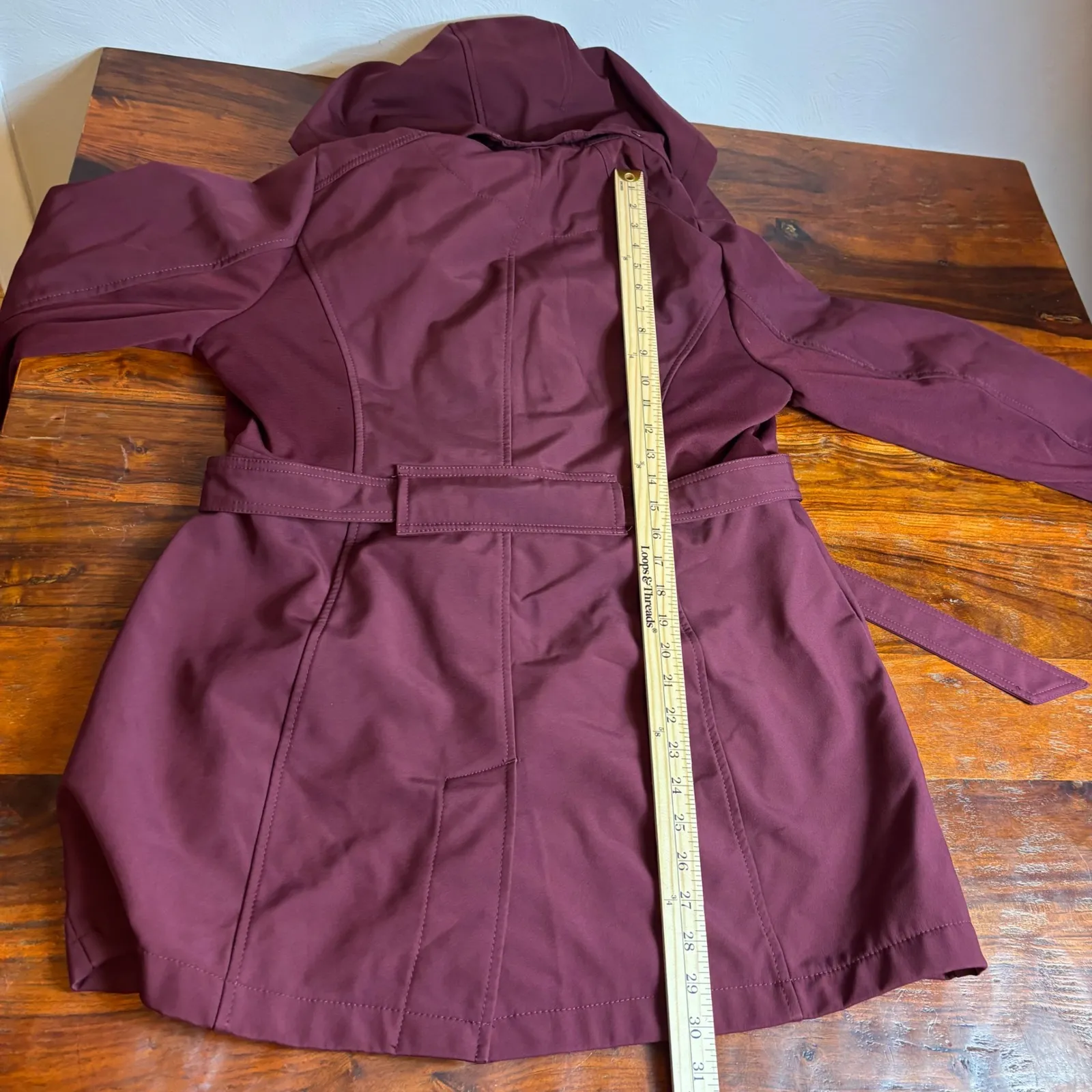 Sebby Collection Burgundy Water Resistant Windproof Hooded Trench Women's XL - Image 7