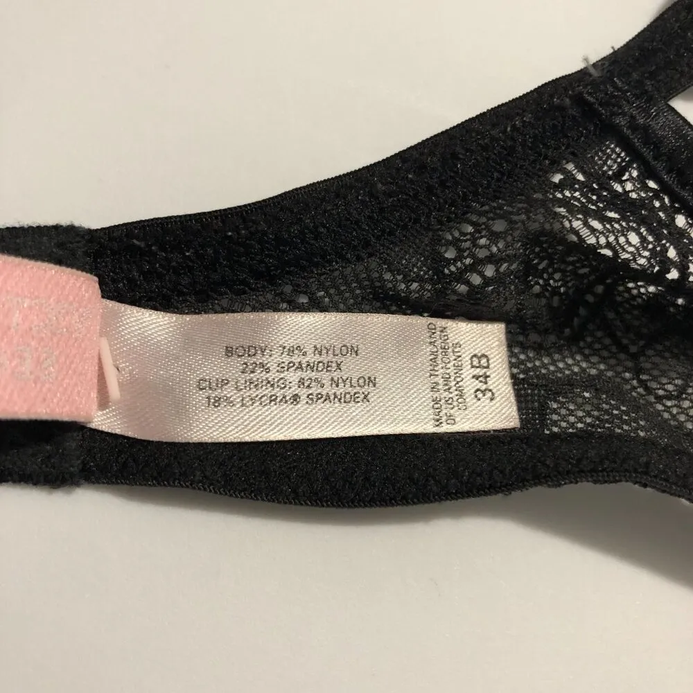 Vintage Victoria's Secret Bra Unlined Lace Underwire Black 34B - Image 3