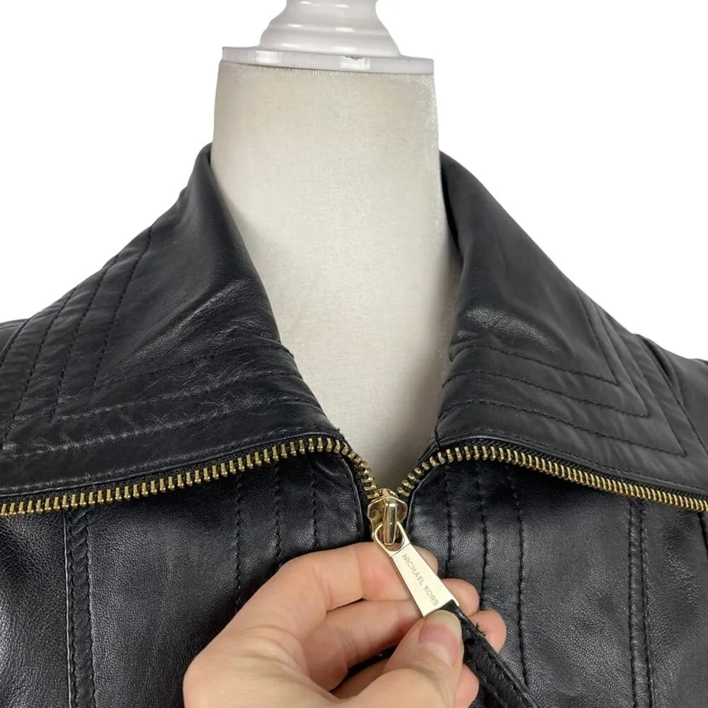 Michael Kors Missy Wing Collar Black Leather Moto Jacket Size XS $695 - Image 6