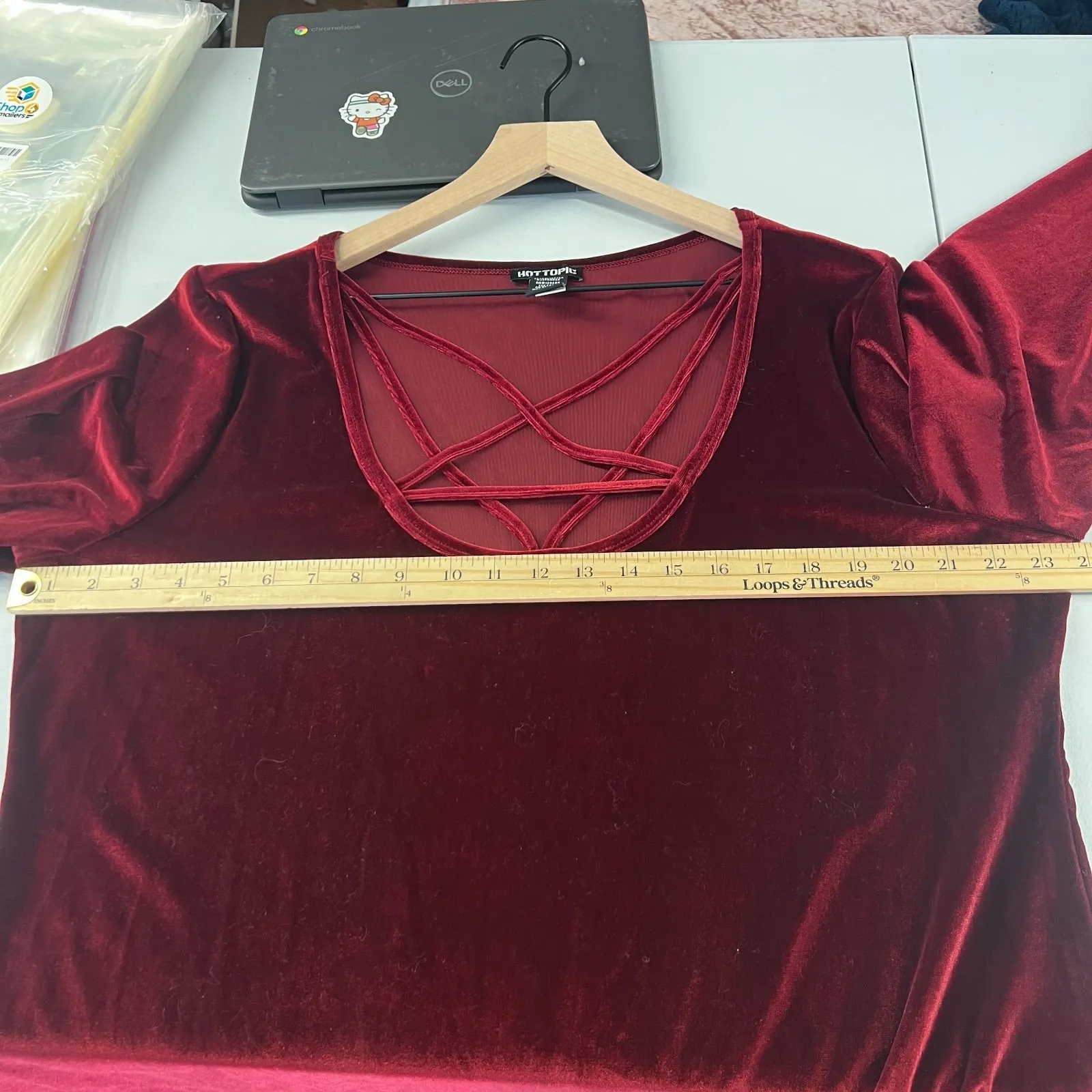 Hot Topic Womens Top 3X Burgundy Stretch Velvet Pentagram Strappy Emo Goth Witch - Image 9