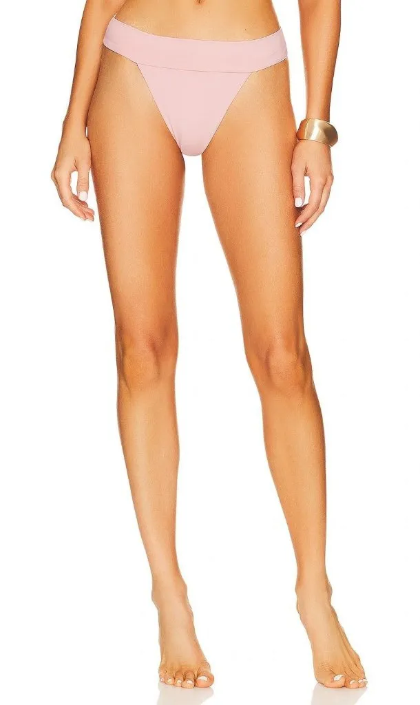 WeWoreWhat Cheeky High Leg Bikini Bottom in Solid Baby Pink Medium New Womens - Image 1
