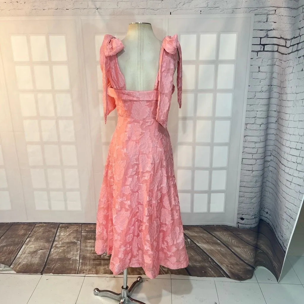 Lulu’s Adorably Admired Light Pink Floral Jacquard Tie-Strap Midi Dress size sma - Image 8