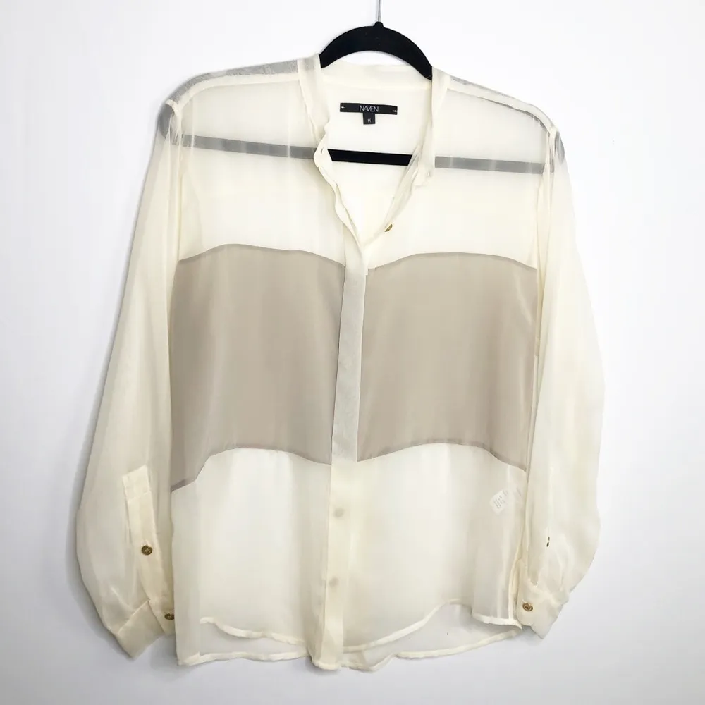 NAVEN sheer button down color block silk blouse - Image 8