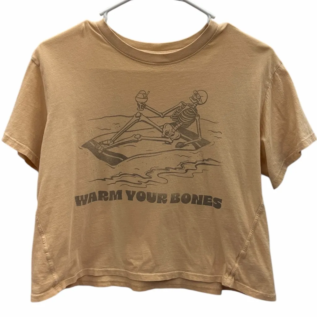 American Eagle Cropped Tee Warm Your Bones Skeleton Graphic Tee Medium - Image 7