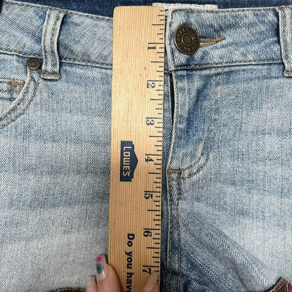 Celebrity pink Paisley denim jean Shorts Size 3 distressed blue Bohemian Western - Image 12