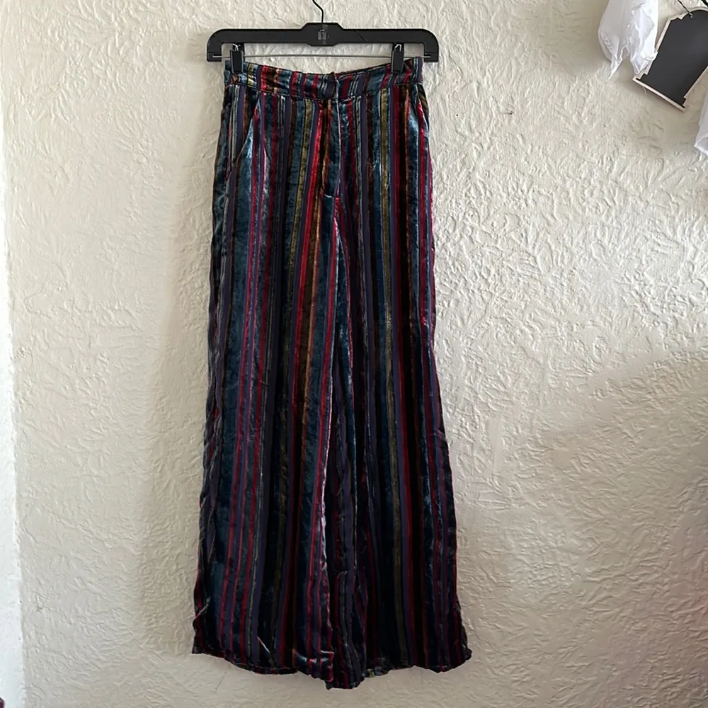 House of Harlow 1960 x Revolve Mona Pants Haze Velvet Multicolor Stripe Wide Leg Size XXS - Image 3