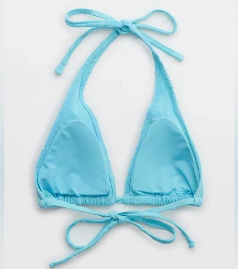 NWT Aerie Terry Floral Big Sur Turquoise Blue Triangle Bikini Top Size Large - Image 2