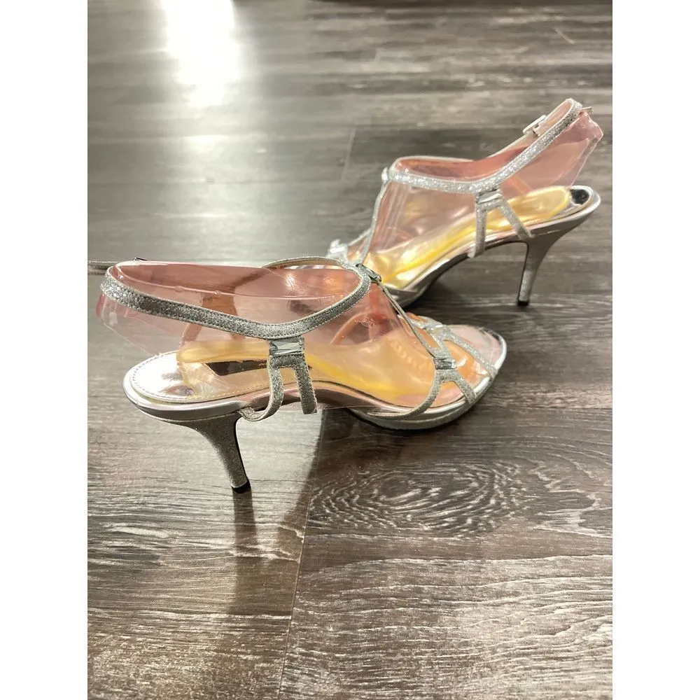Elegant Silver‎ Strappy Sandals Glitter Heels Evening Party Wedding Shoes S - Image 5