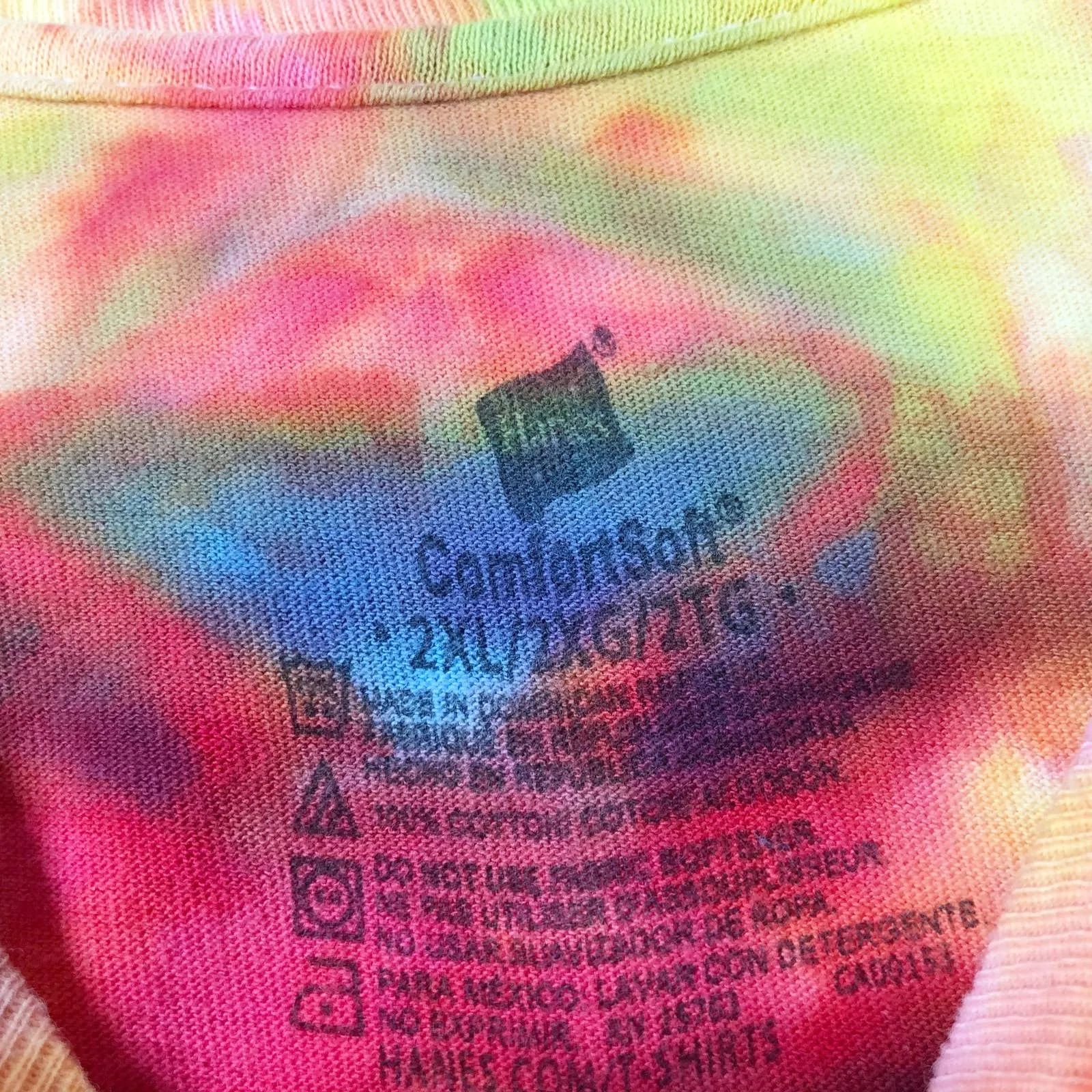 Hanes Plus Sz 2XL Tee Shirt Top Tie Dye Lilly Pads Yellow Green‎ Purple Pink 788 - Image 7