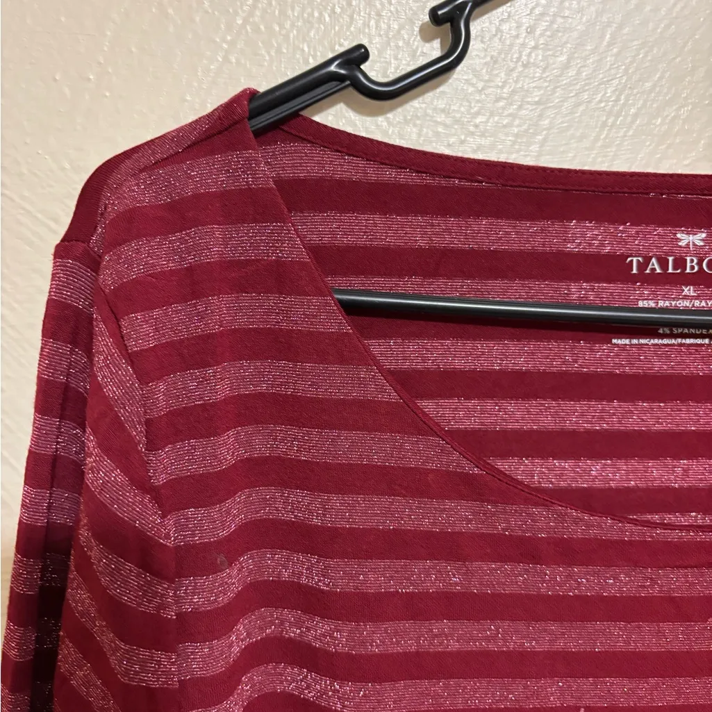 Talbots XL Burgundy Metallic Stripe Long Sleeve Scoop Neck Top - Image 5