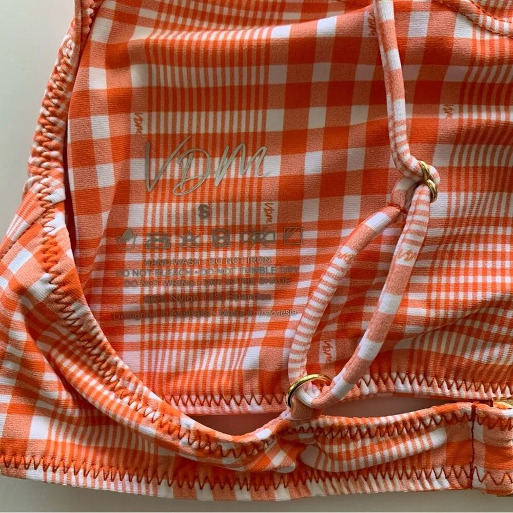 VDM Revolve Sienna Orange and White Plaid Print Swimwear Bikini Top Small - Image 5