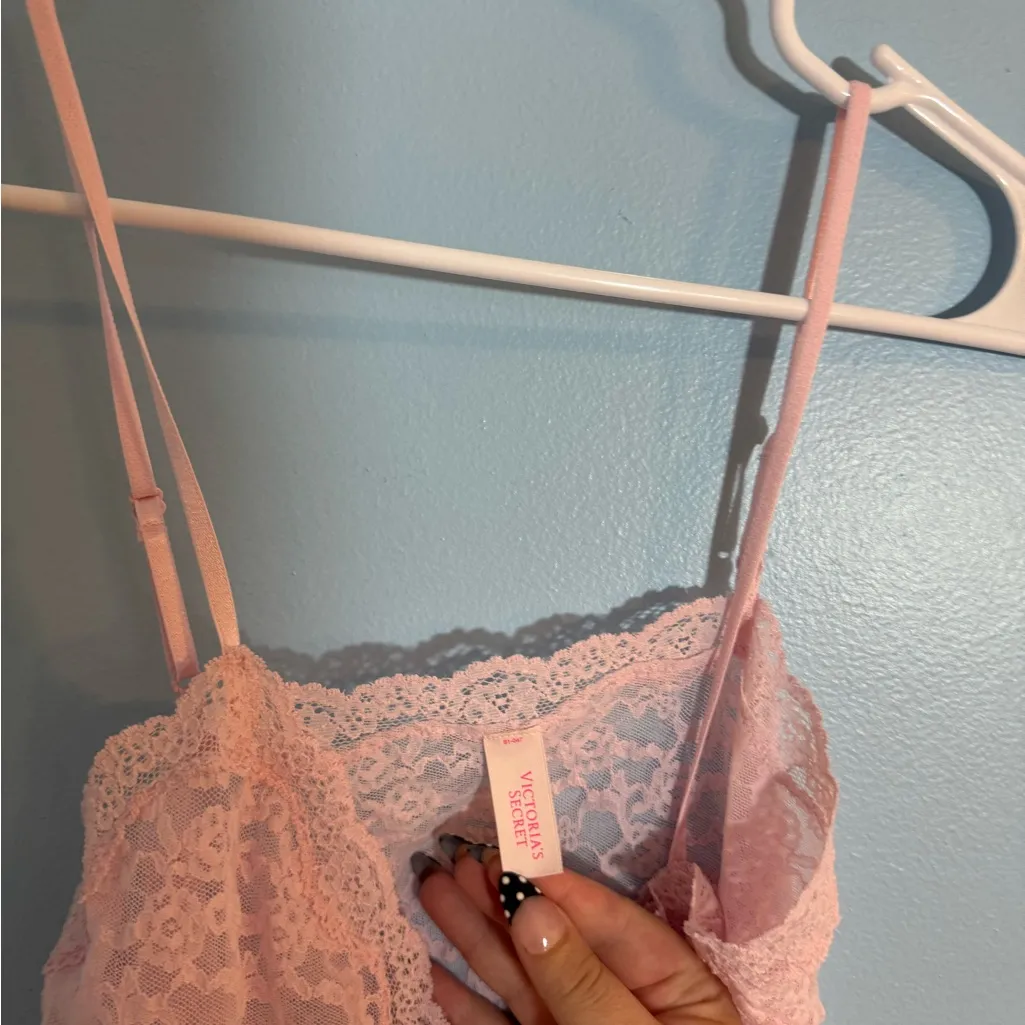 victoria’s secret sheer pink lace slip dress with bow detail measurements added - Image 3