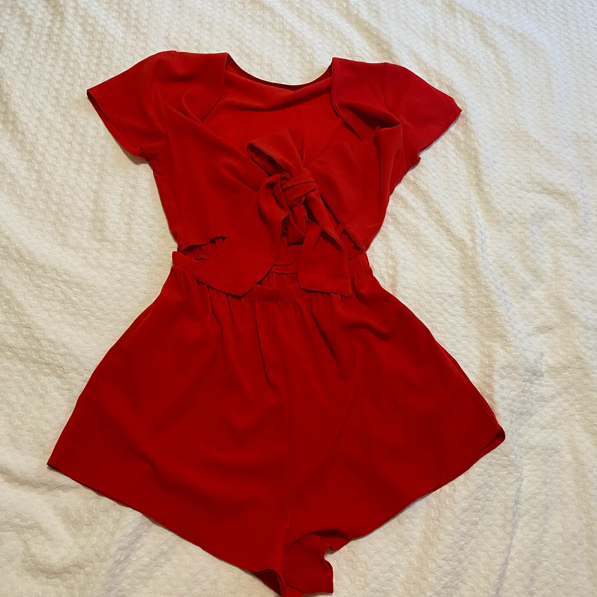 White Fox Red Tie Front Romper - Image 2