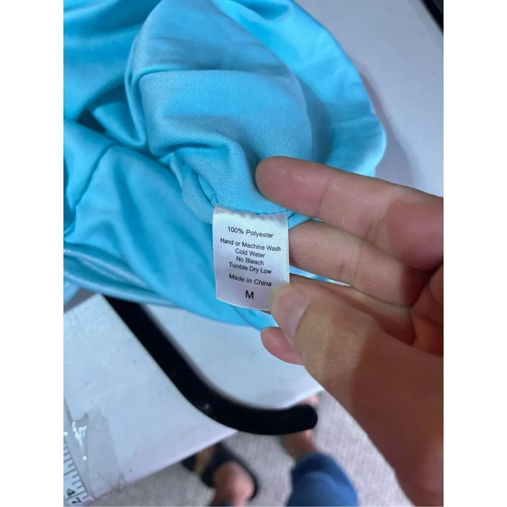 Vintage 90s Lucy in the Sky Sleeveless Ruched Bodycon Dress Light Blue Medium‎ - Image 8