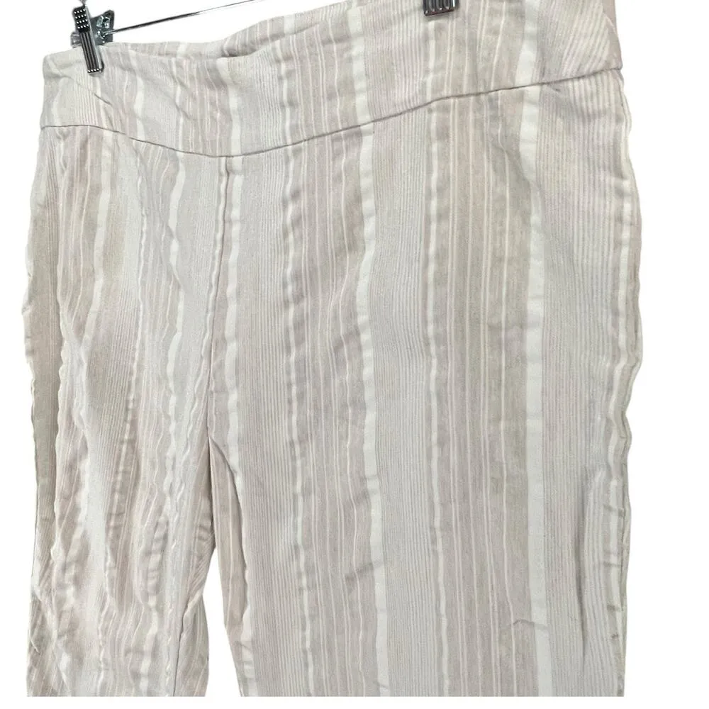 Jenna Rose Pants Womens 16 Cream White Stripe Pull On Lace Hem High Rise Coastal - Image 2