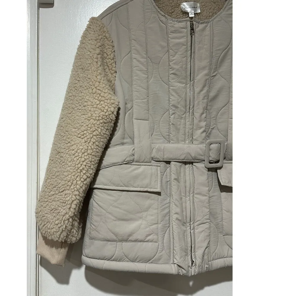 Line + Dot Milan Padded Sherpa Jacket Neutral/Cream Medium NWT Urban Outfitters - Image 4