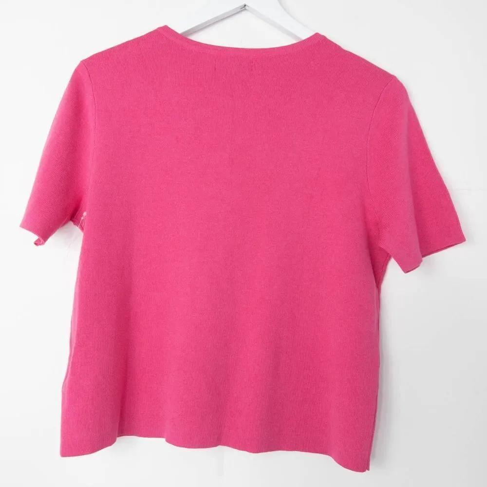 NWOT KENDALL + KYLIE button-front short-sleeve cotton blend sweater, Pink, Small - Image 2