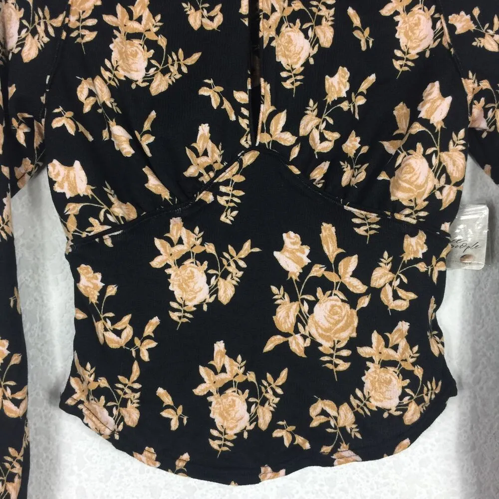 NWT Free People Dinner Party Black Floral Long Sleeve Crop Top XS - Image 9