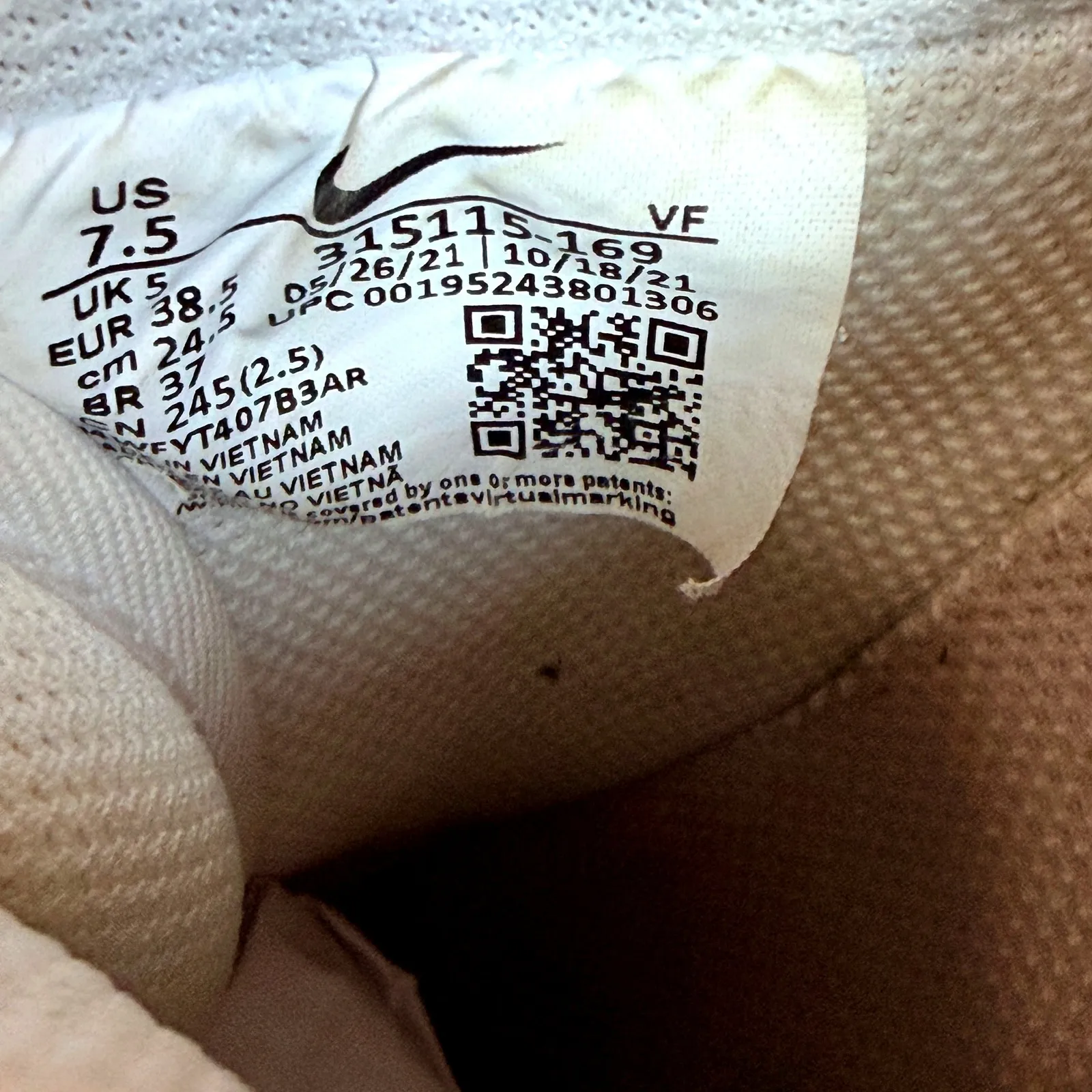 Nike Air Force 1 '07‎ Low White Fossil Stone Women's Size 7.5 Classic Sporty - Image 6