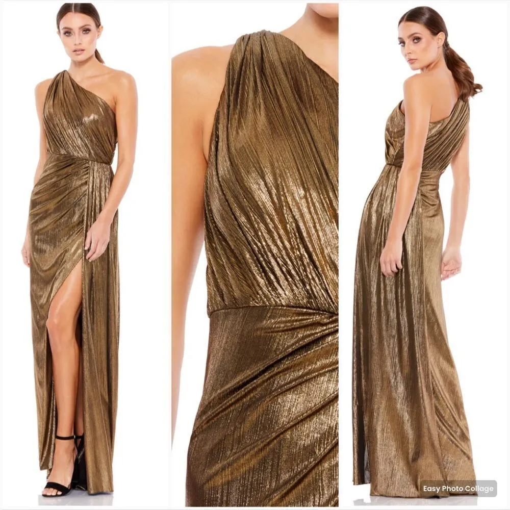 Mac Duggal 26537 Womens Draped One Shoulder Grecian Metallic Gown Dress - Image 5