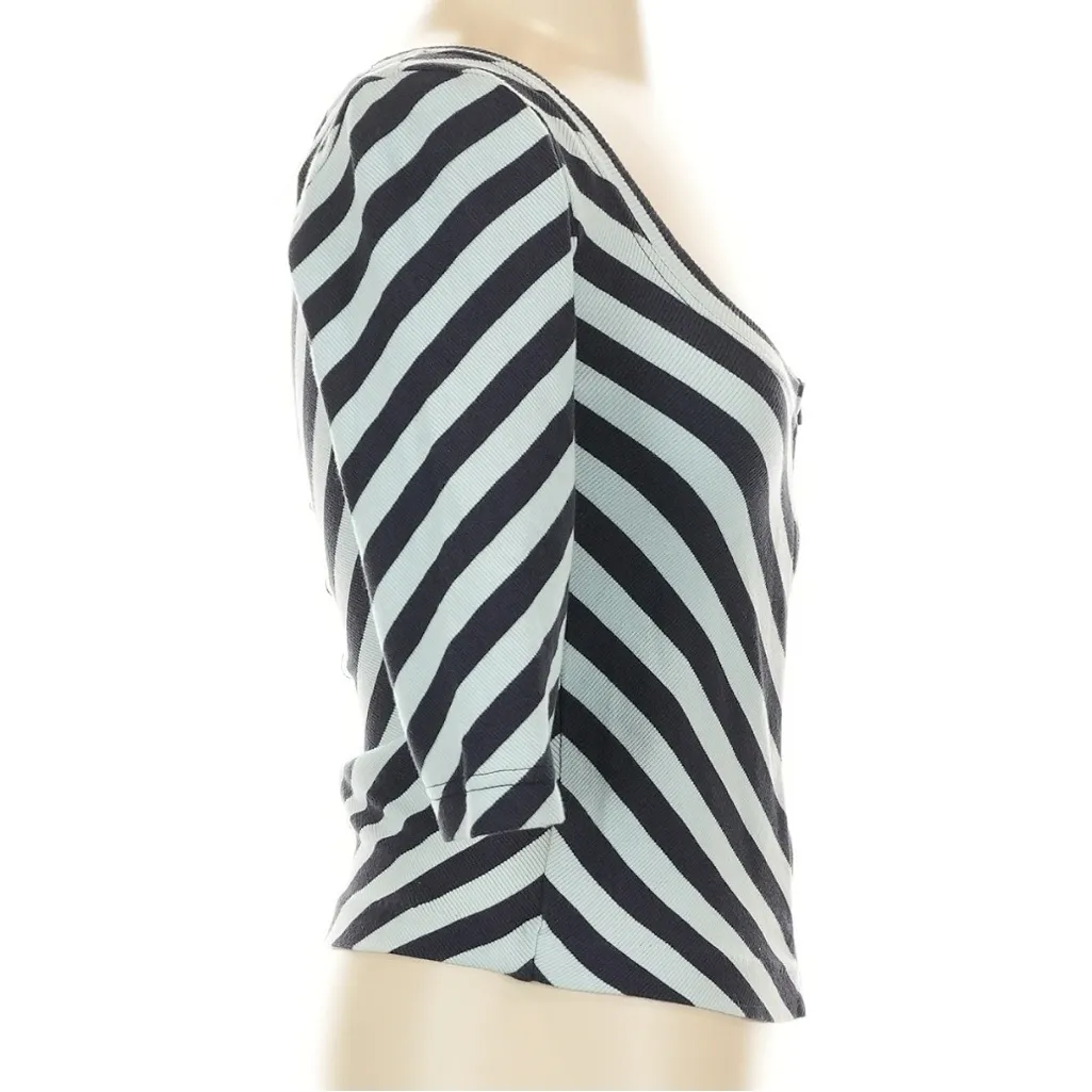 Anthropologie MAEVE Blue Stripe Front Zip Scoop Neck Cardigan Top Size XXS NWT - Image 5