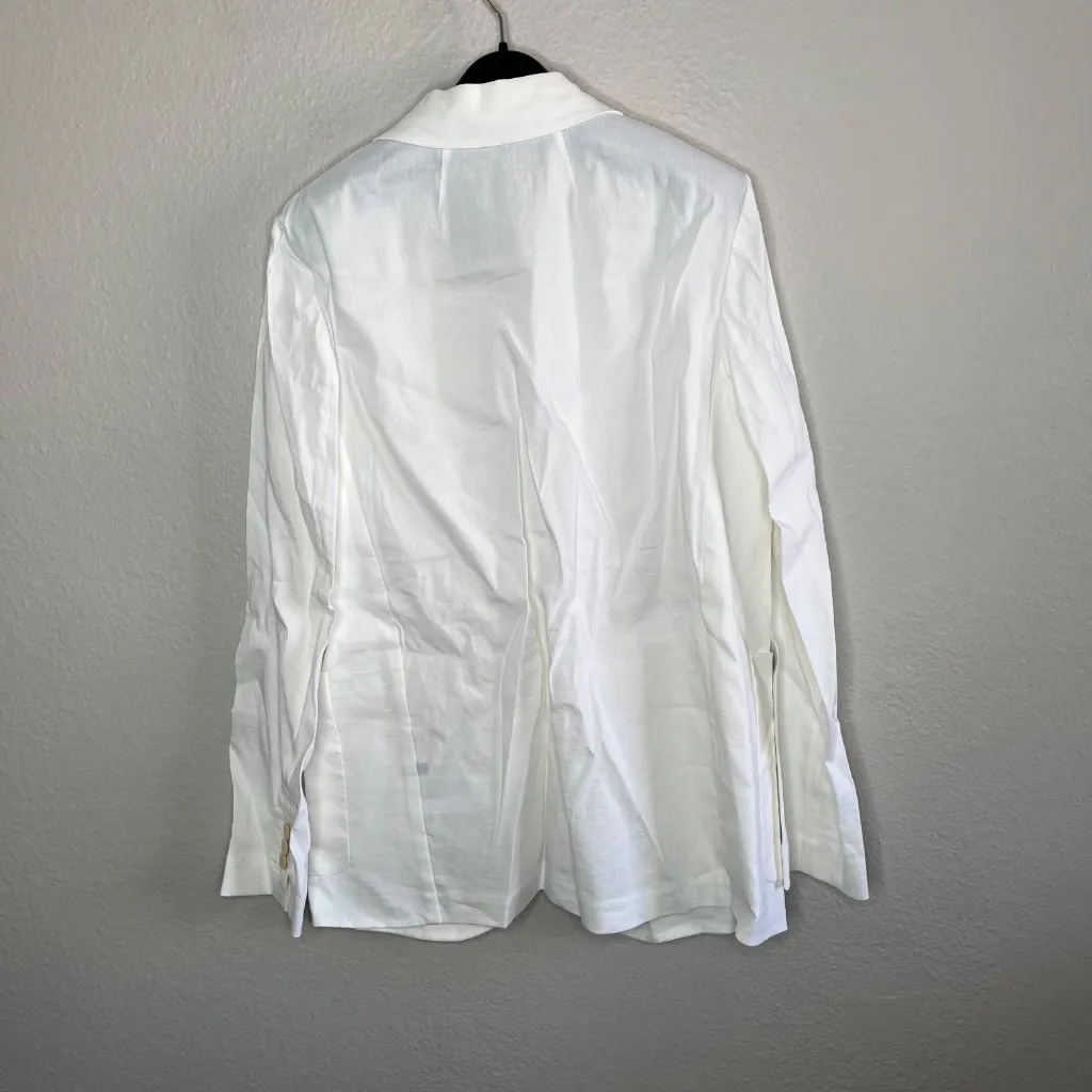 Theory Womens White Minimalist Linen Blend Blazer Size 4 Eco Crunch Wash - Image 7