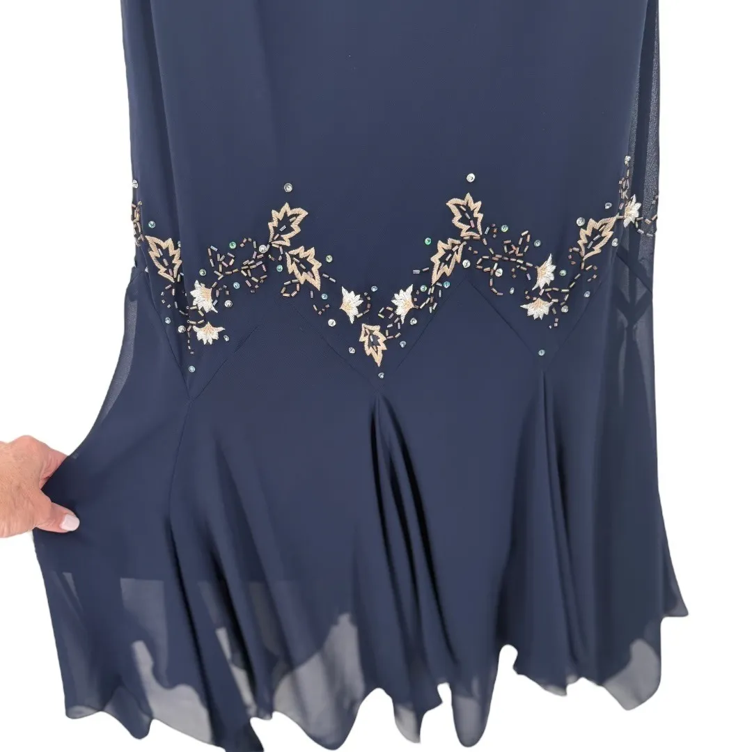 SL Fashions Sleeveless Beaded Handkerchief Hem Midi Dress Sz 12 Fairy Whimsigoth Blue - Image 7