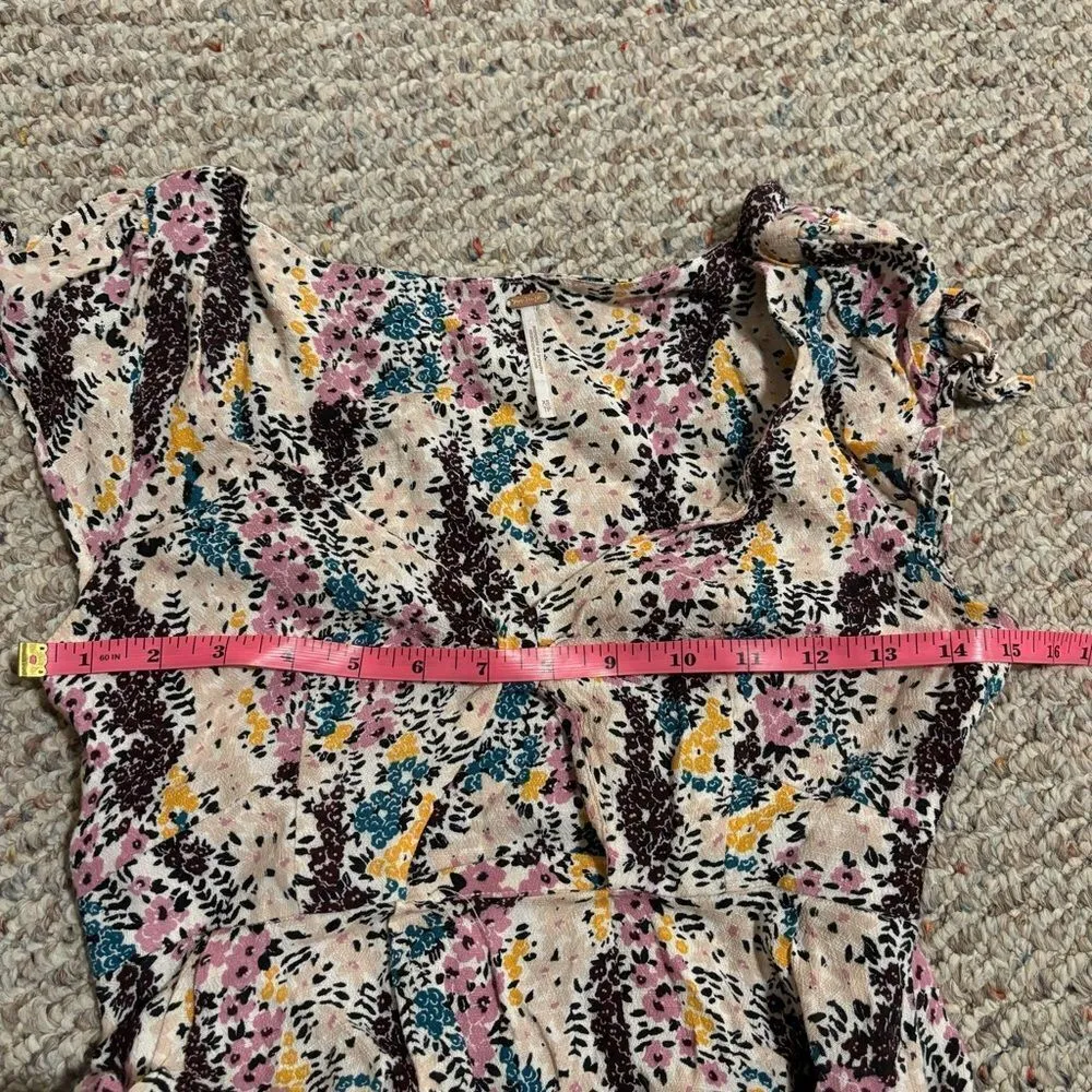 Free People Miss Right Floral Tie Front Short Sleeve Cutout Mini Dress Size XS - Image 11