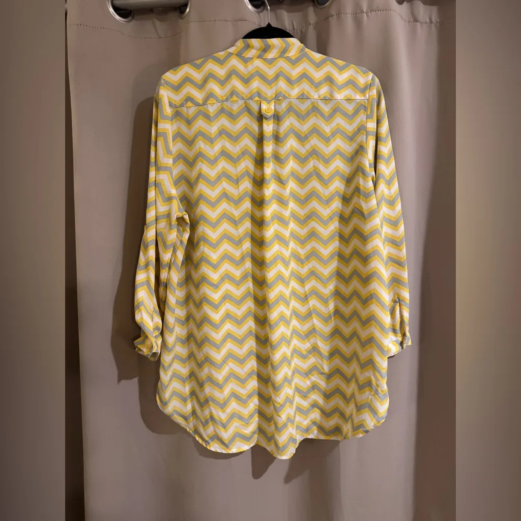 Tacera  Yellow and White Zigzag Blouse - Image 2