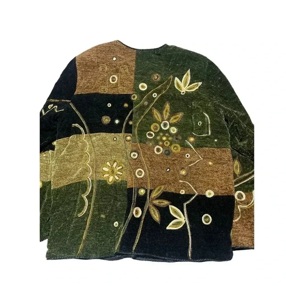 Indigo Moon Embroidered Jacket Funky Art To Wear Unique Quirky Bold Artisanal Brown - Image 4