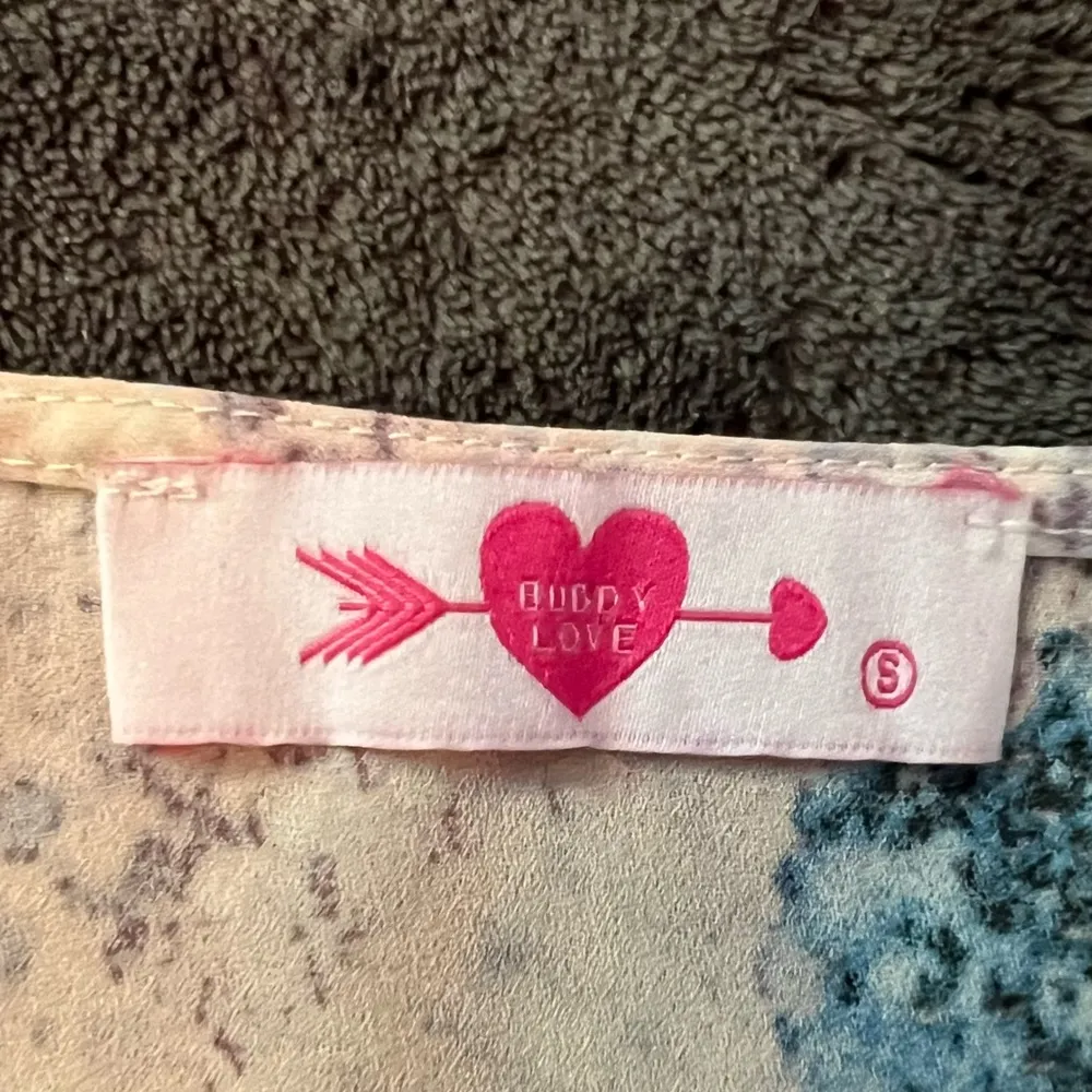 Buddy Love Boho Pink Blue Snake Animal Print Belle Sleeve Keyhole Blouse Top M - Image 5