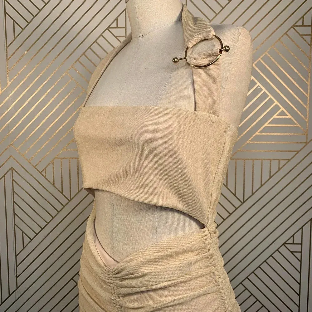 Zya ZYA the Label Zephyr‎ Halter Dress Cream Gold Ruched Halter Dress Size 12 - Image 8