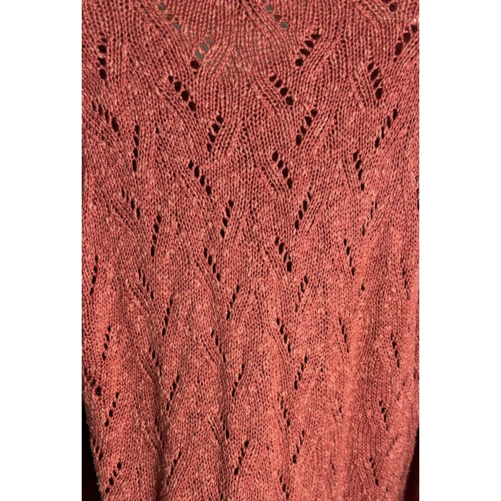 Icelandic Design Cardigan Salmon Pink Size Large Linen Zip Up Open Knit 1998 - Image 7