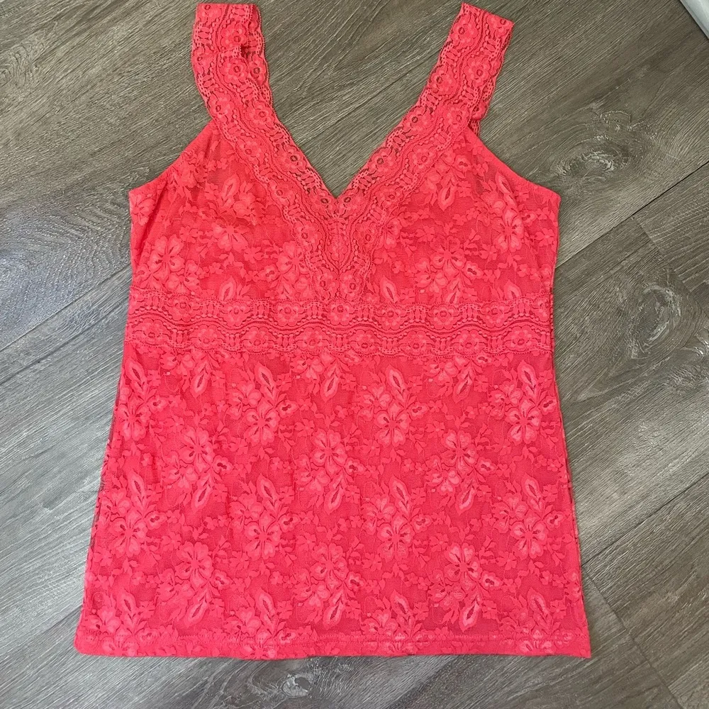 Roz & Ali Lace Babydoll Tank Top Blouse Coral Orange Y2K Women’s Size M - Image 5