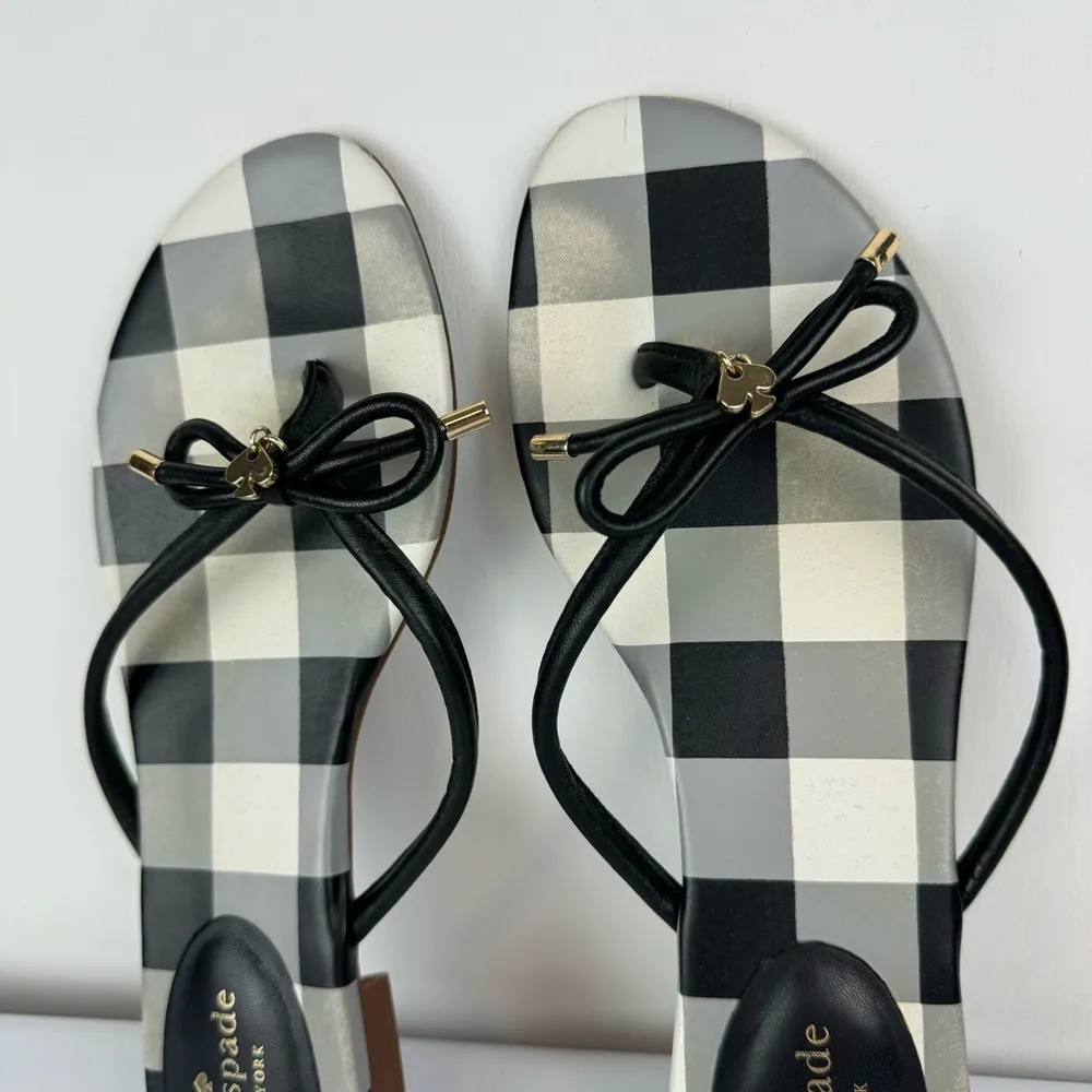 Kate Spade  Gingham Check Bow Sandals Sz 9.5 Flip Flop - Image 6