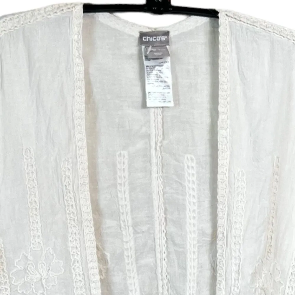 Chico’s Floral Embroidered Neutral Kaftan Ruana Wrap - Image 3