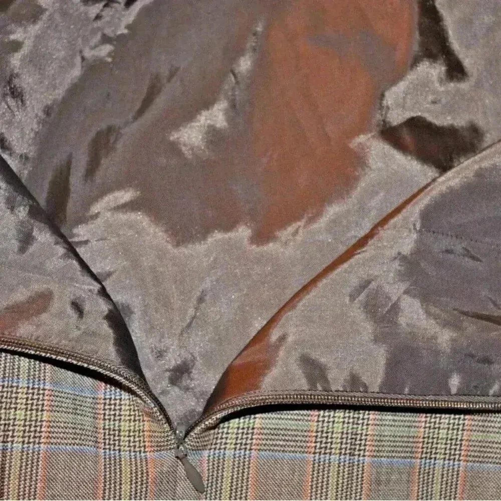 Vintage Carlisle Felicity Wool Brown Orange Plaid Ruffle Pencil Skirt Size 6 - Image 3