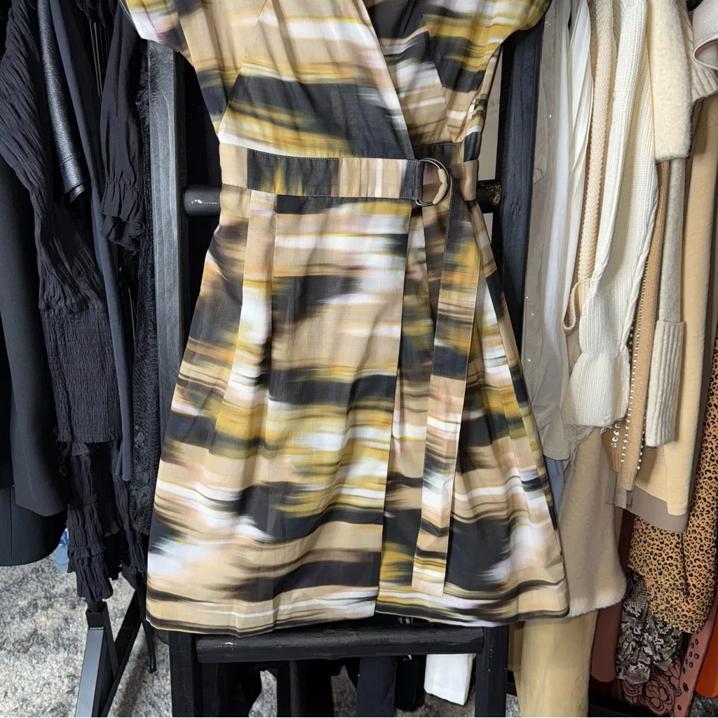 Akris Punto Abstract Print Cotton Wrap Dress with Belt - Image 4