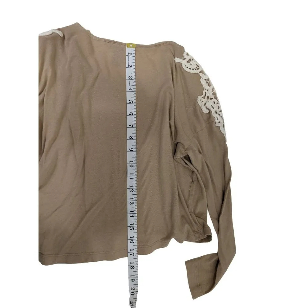 Womens Beige Forever 21 Long Sleeve With White Lace Applique D249 - Image 3